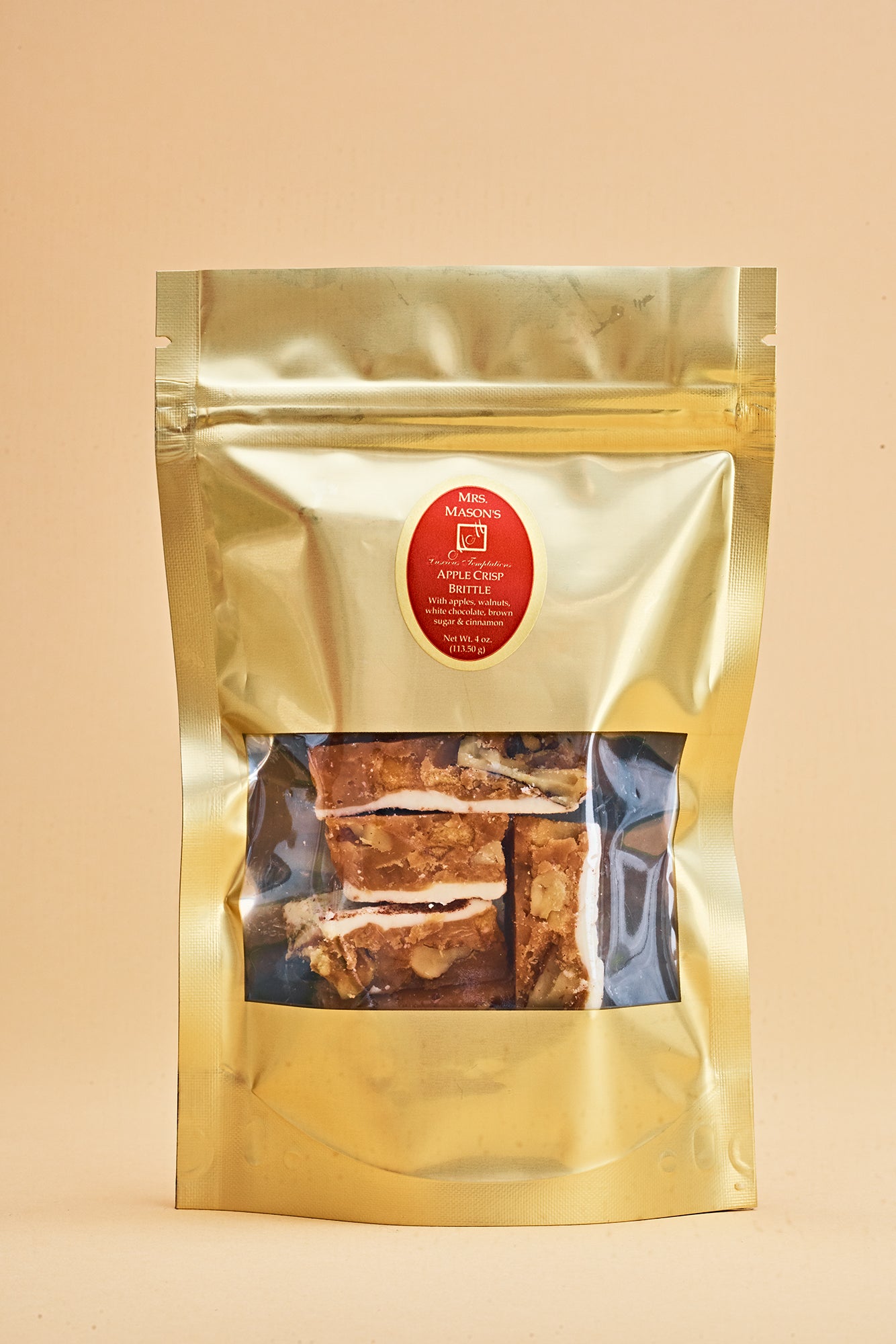 Apple Crisp Brittle in quarter pound gold foil bulk bag