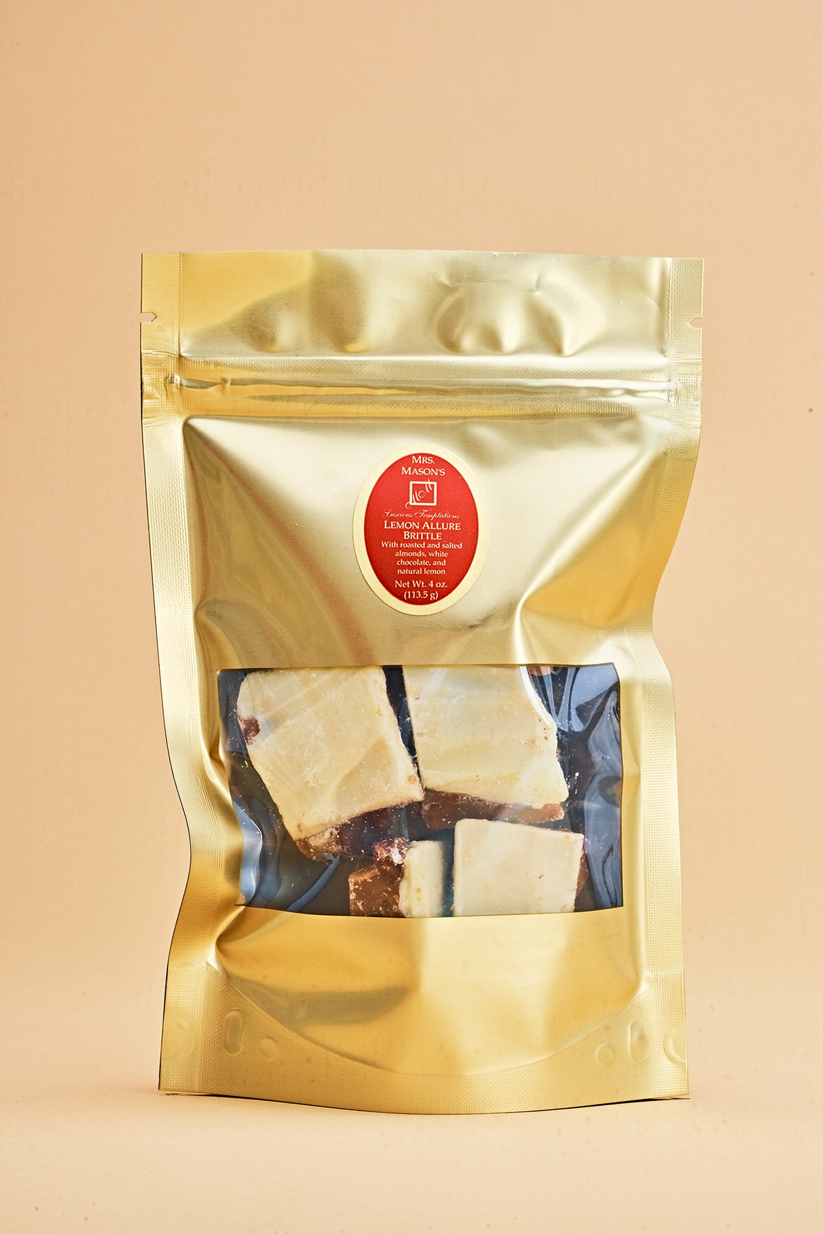 Lemon Allure Brittle in quarter pound gold foil bulk bag